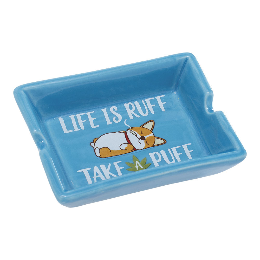 Fujima Cute'n'Punny Ceramic Ashtray with 'Life is Ruff Take a Puff' Design - Top View