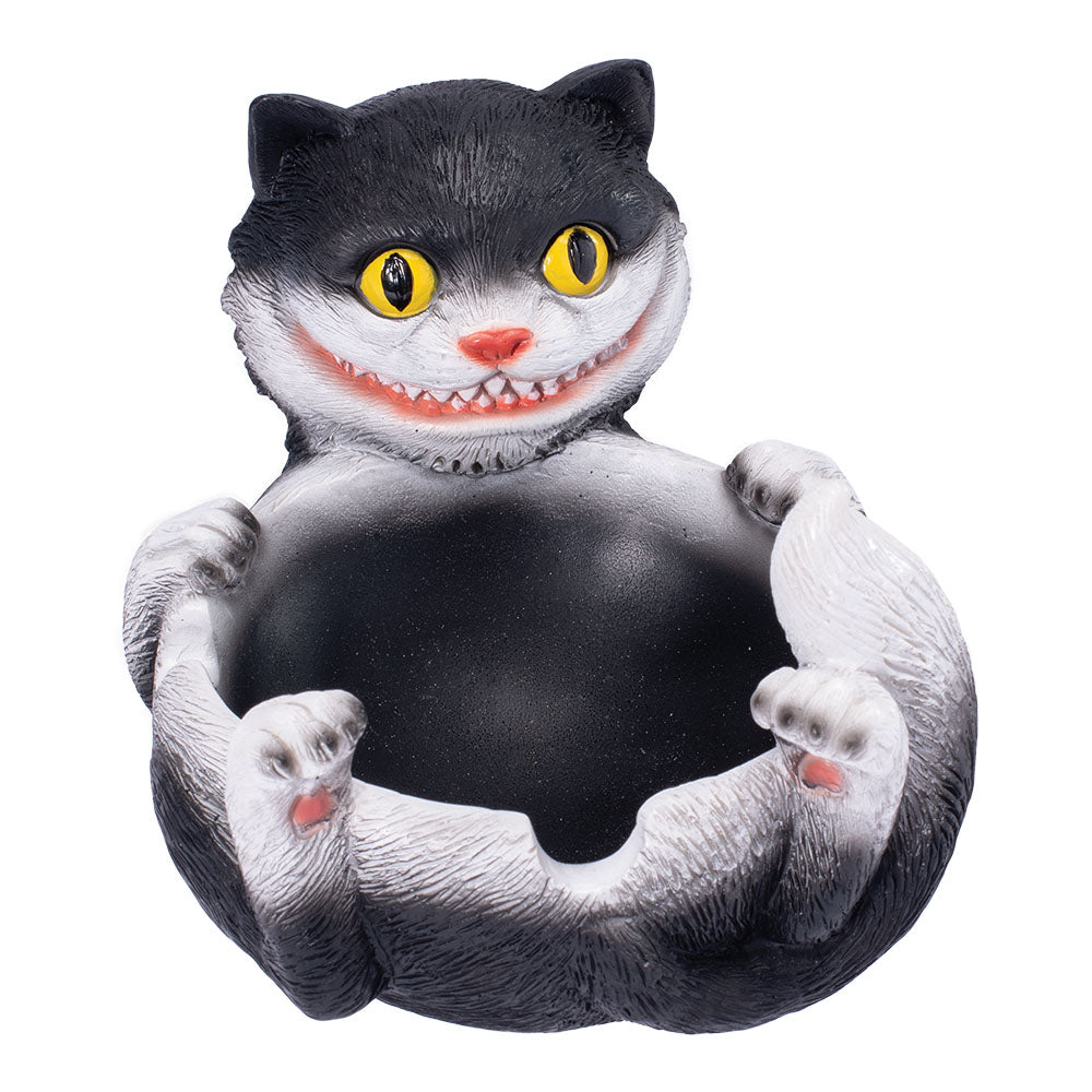 Fujima Trippy Tuxedo Cat Polystone Ashtray front view, whimsical design, 5"x3.5" size