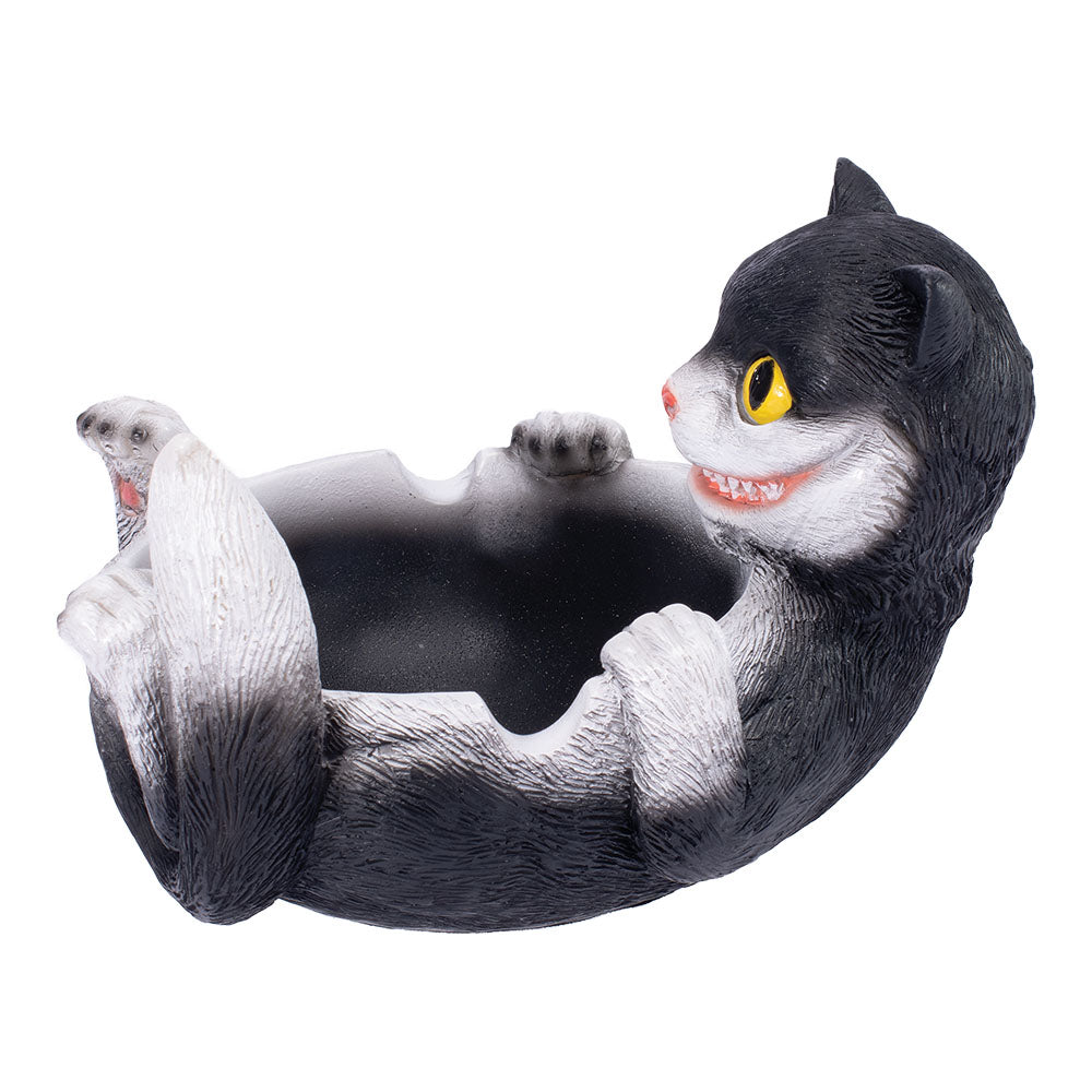 Fujima Trippy Tuxedo Cat Polystone Ashtray, 5"x3.5", quirky home accessory