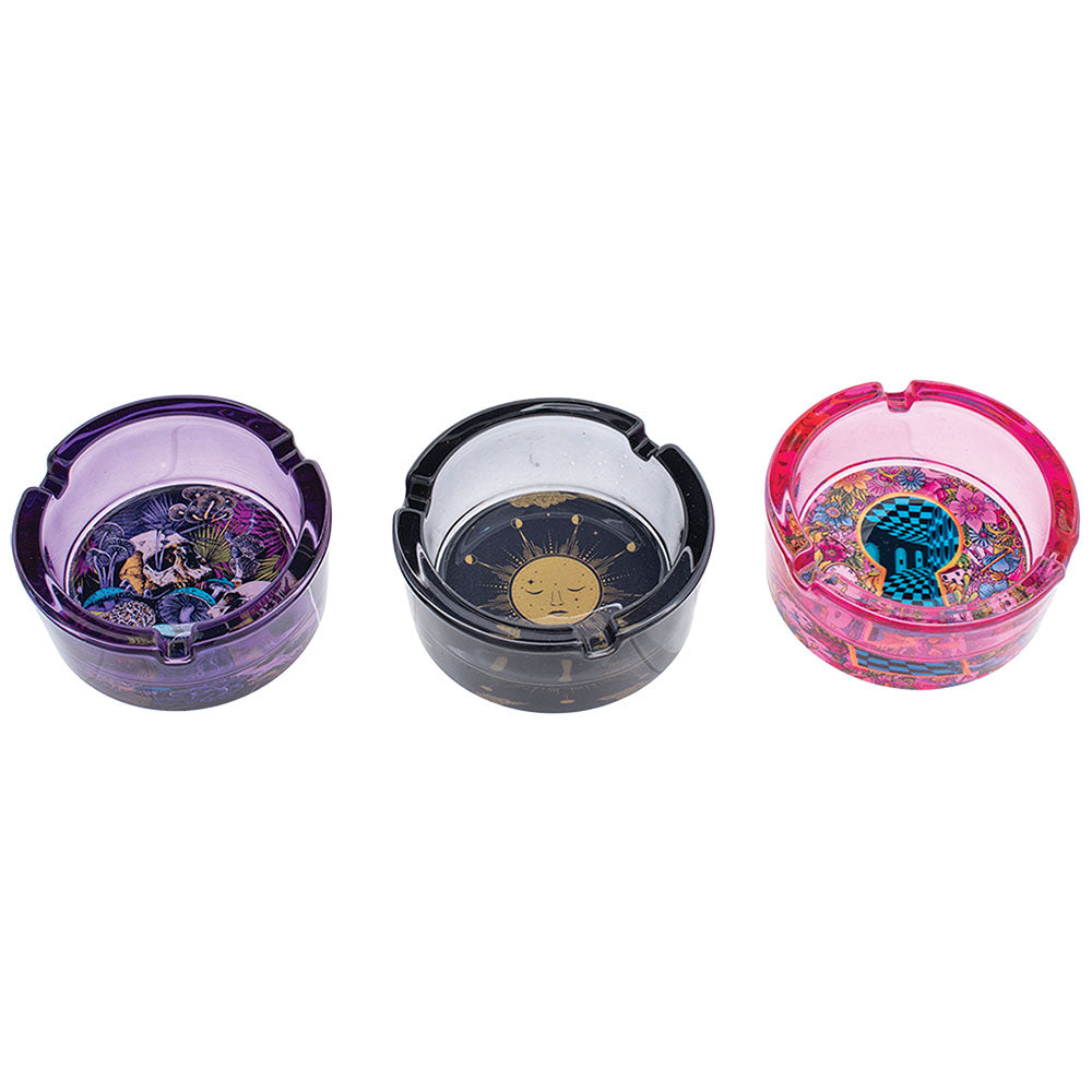 Fujima 3.5" Psychic Depths Glass Ashtrays, 6-Pack Assorted Designs, Top View