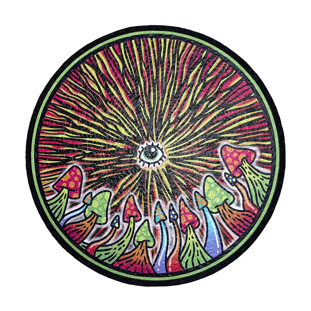 East Coasters 10" All Seeing Mushroom Dab Mat, vibrant psychedelic design, top view