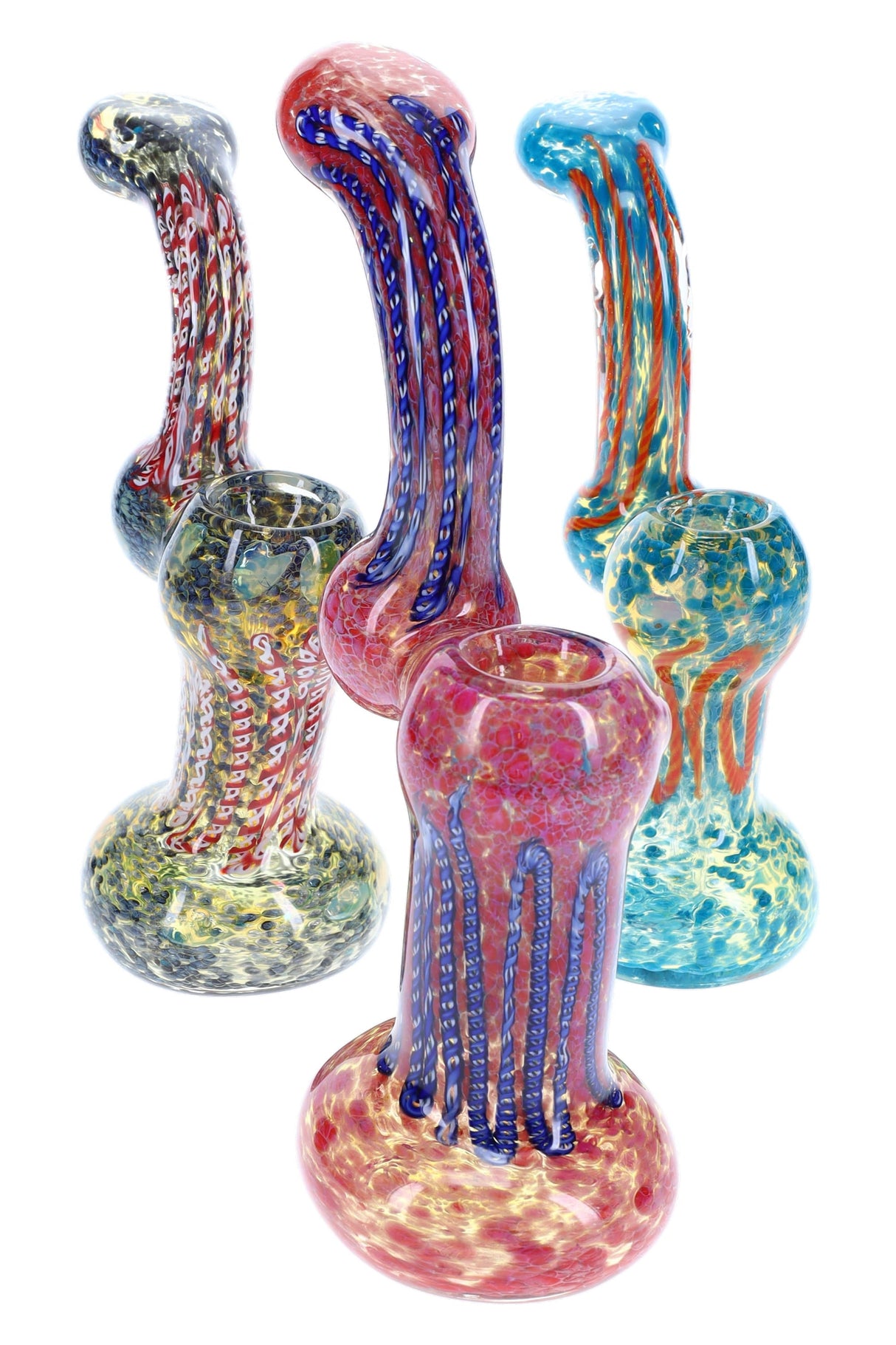 Silver-Fumed Frit Sherlock Bubbler “Moon Jelly” – Large – Assorted Colors