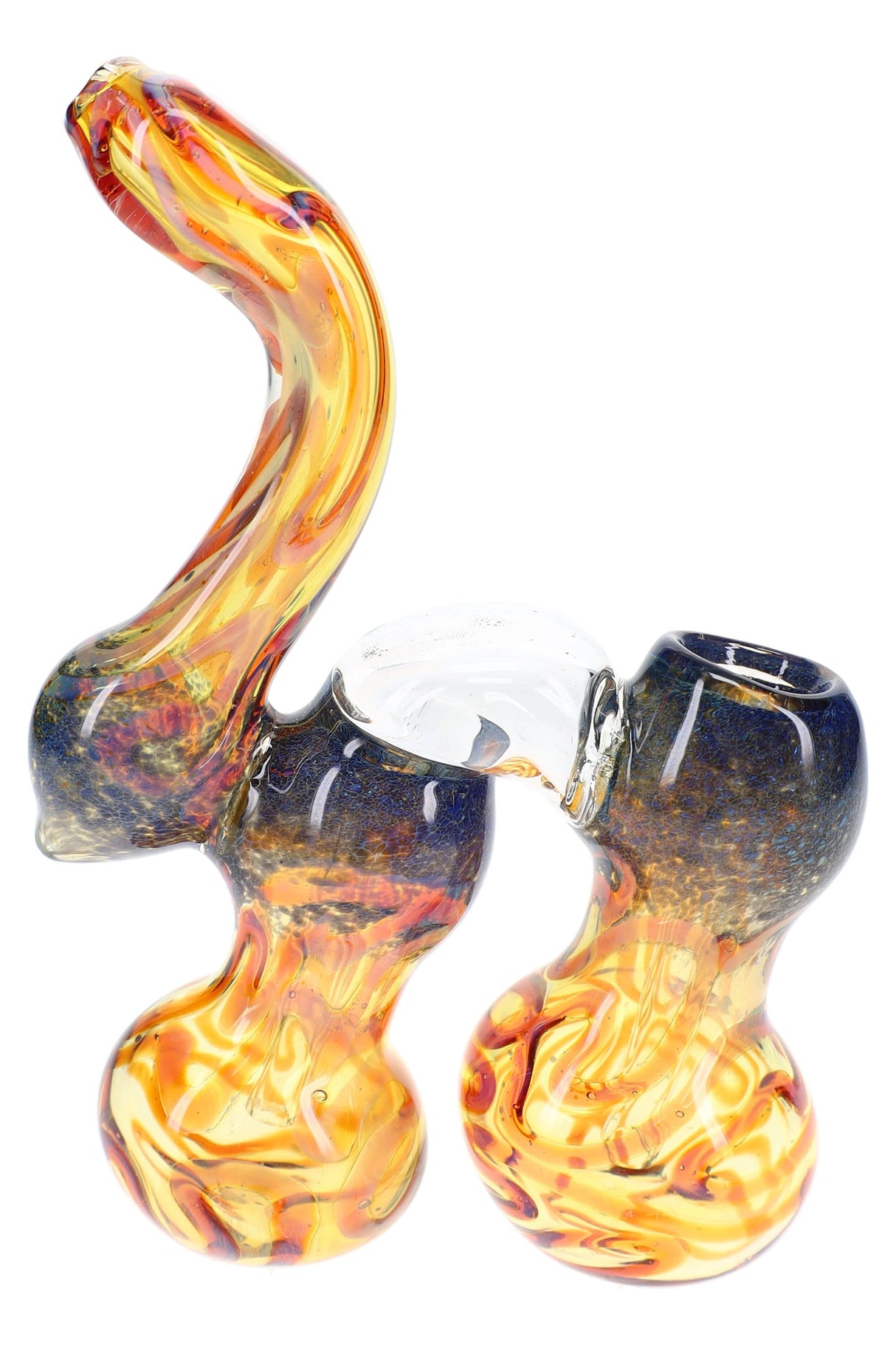 Fumed Frit Double-Chamber Sherlock Bubbler Camel Curl 7 inch