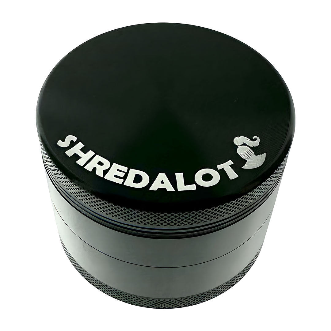 Sir Shredalot 4-Part Grinder 63mm in Black - Top Angle View with Textured Grip