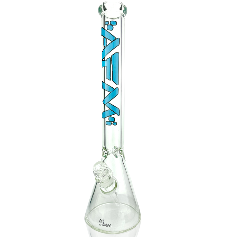 18" AFM Heavy Boi Clear Glass Beaker Bong with Blue Accents and 9mm Thickness