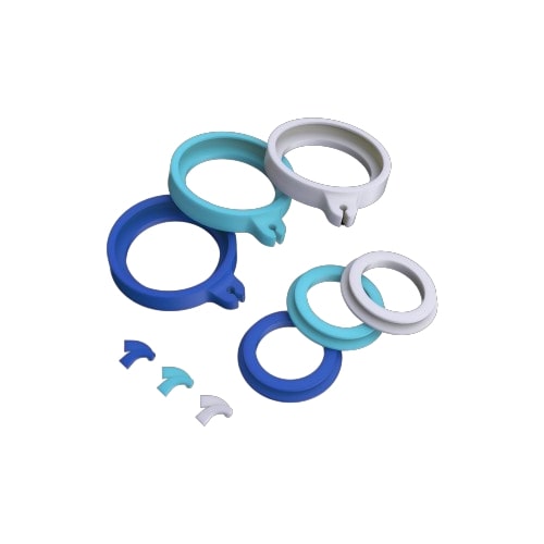 Dr. Dabber Switch Accessory Kit with blue and white silicone seals, tweezer tips, and glow feature