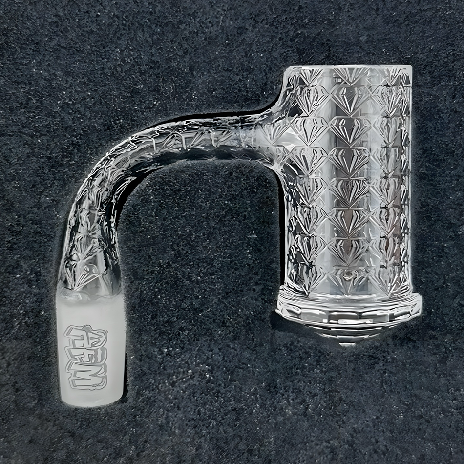 AFM Blazars Quartz Dab Banger Set on a dark background, showcasing intricate design and clarity.