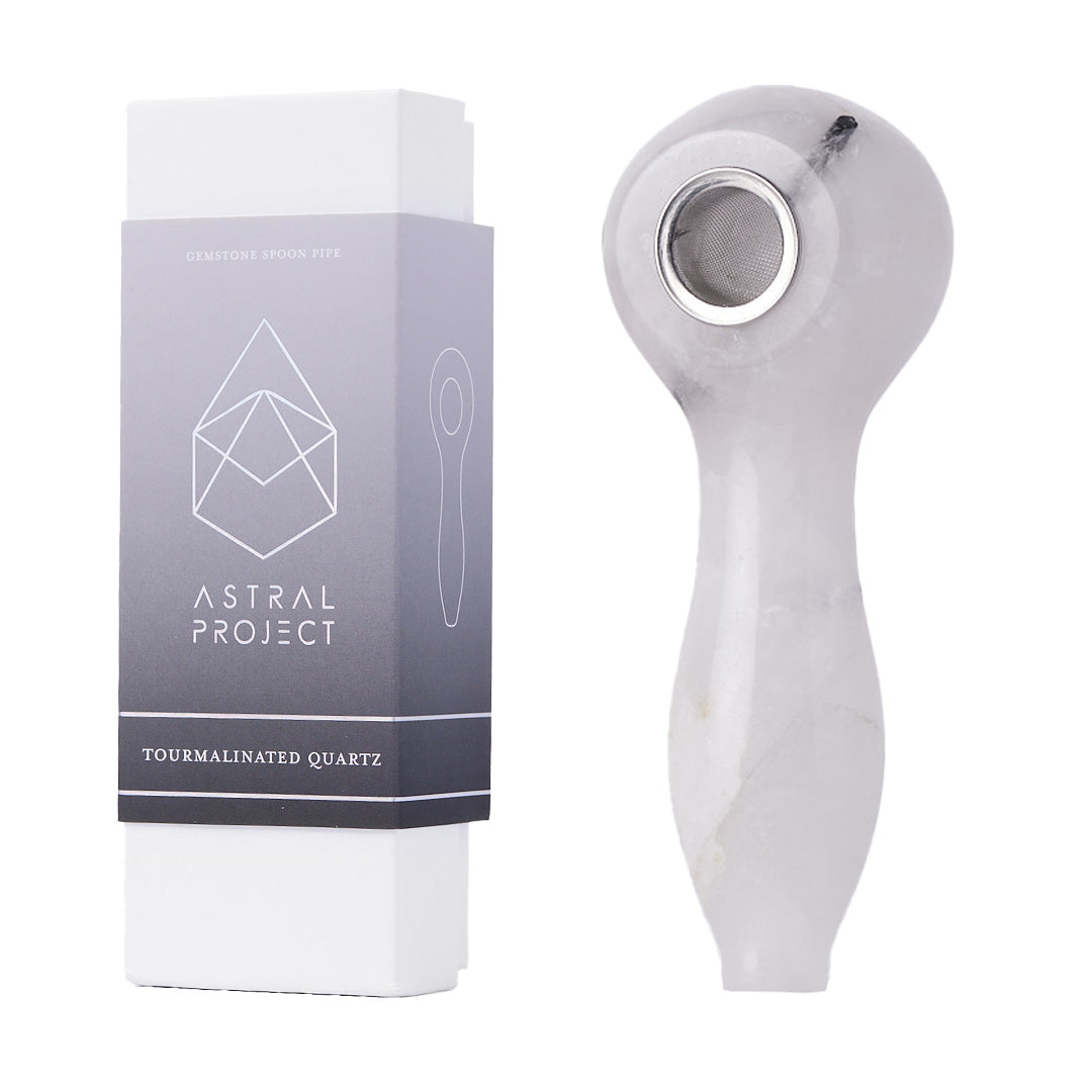 Astral Project Black Tourmalined Gemstone Spoon Pipe with Box - Right Side View
