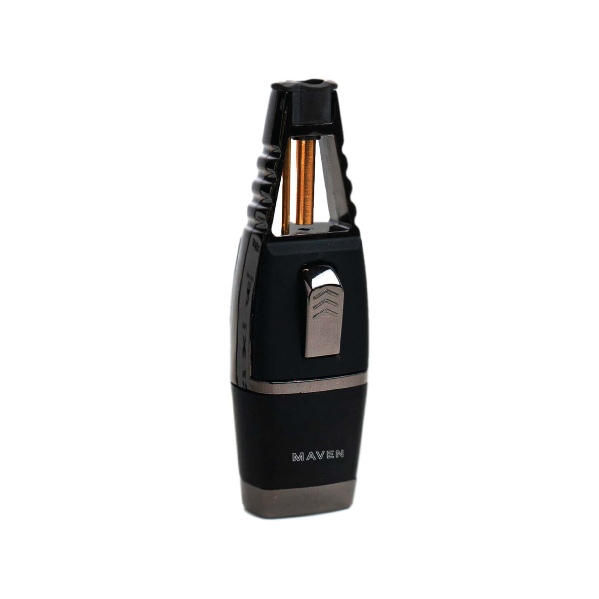 Maven Torch Noble in Black - Ergonomic Single Jet Butane Lighter, Front View