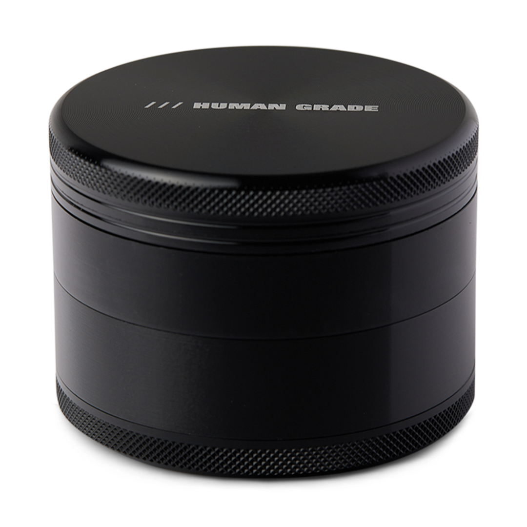 Human Grade Grinder 1B (2.5") in Black - 4-Part Durable Aluminum Herb Grinder - Front View