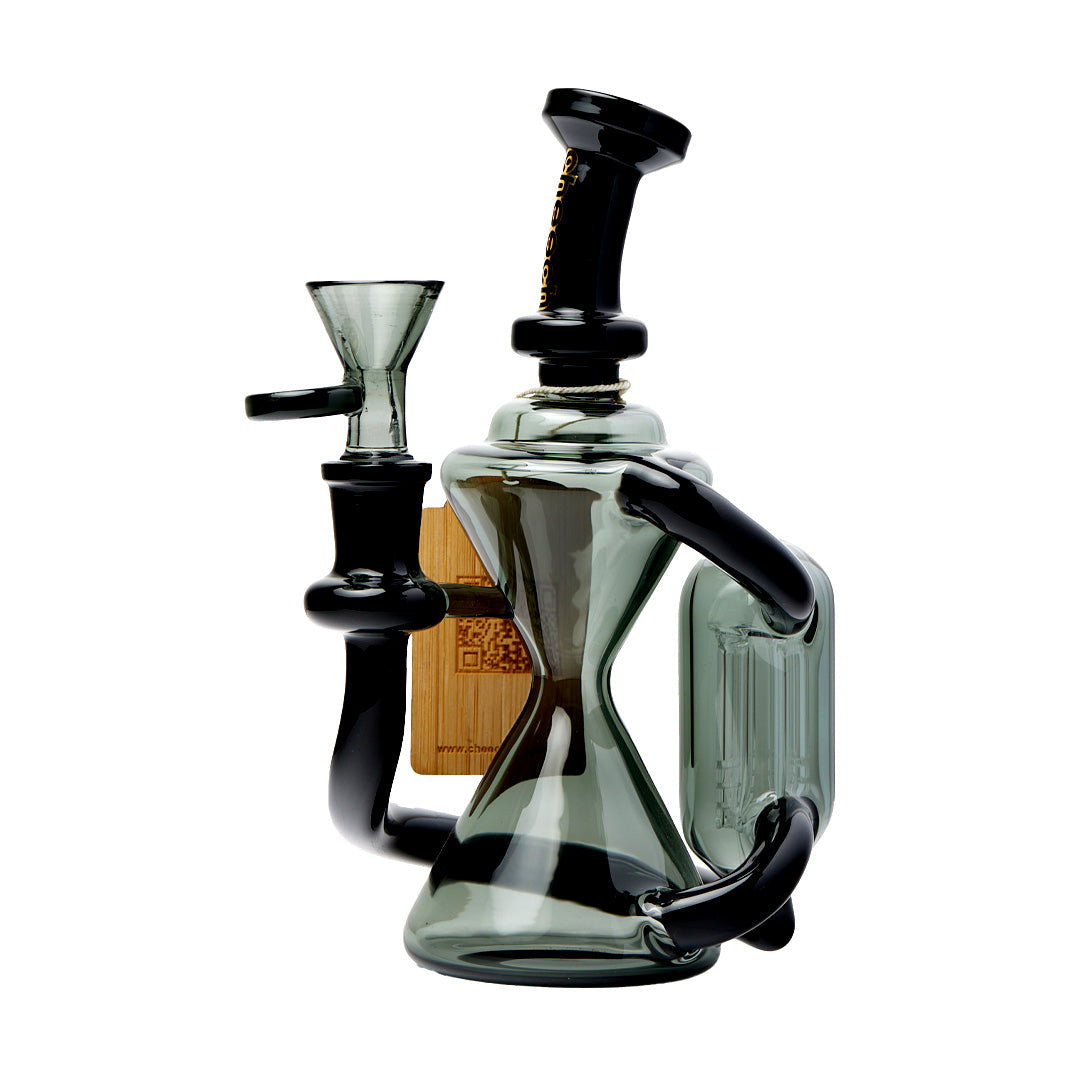 Cheech Glass 7" Tree Perc Recycler Water Pipe in Black with Borosilicate Glass, Front View