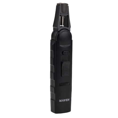 Maven Torch Model 7 in Black with Windproof Jet Flame and Safety Lock, Front View