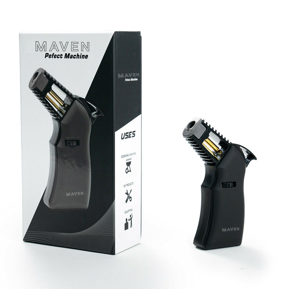 Maven Torch Perfect Machine in Black with Single Jet Windproof Flame, Butane Refillable, Metallic Finish