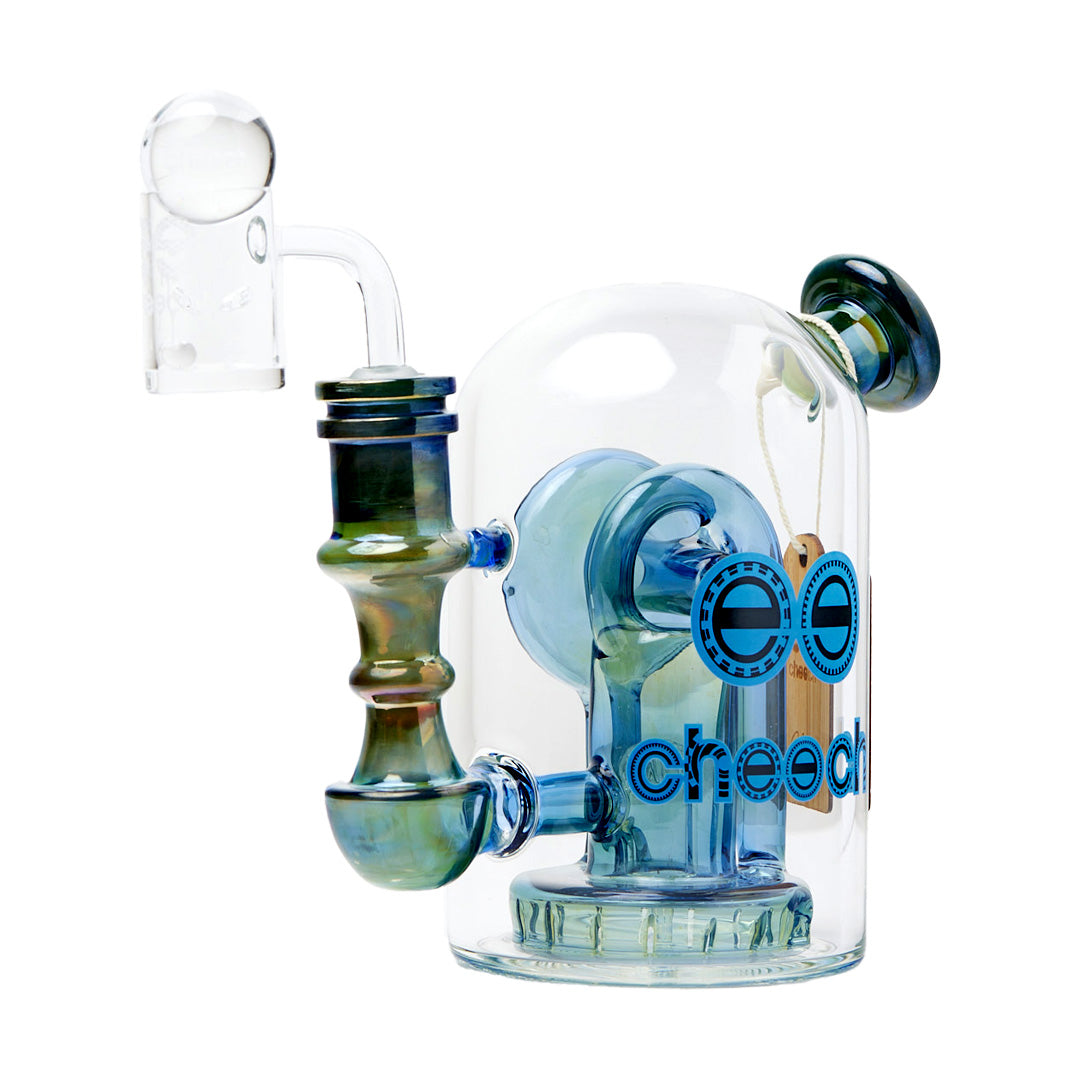 Cheech Glass 5.75" Fumed Machine Dab Rig in Blue with Marbles, Borosilicate Glass, Side View