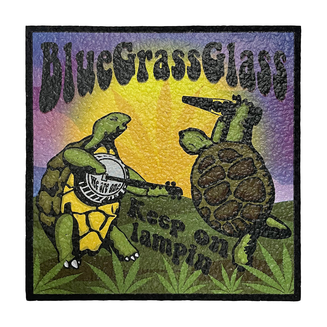 East Coasters 10" Dab Mat featuring Bluegrass Glass turtles with banjo design, vibrant colors