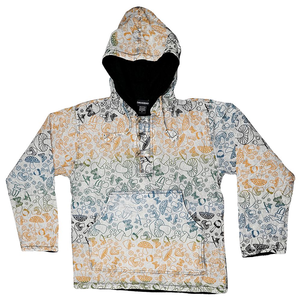 ThreadHeads Tumbling Mushrooms Hoodie with Fleece Lining - Front View on White