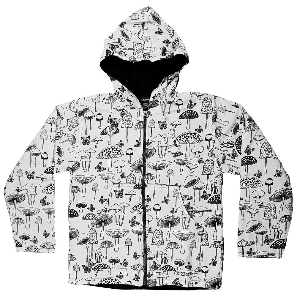 ThreadHeads Upright Mushroom Pattern Fleece-Lined Zippered Hoodie Front View