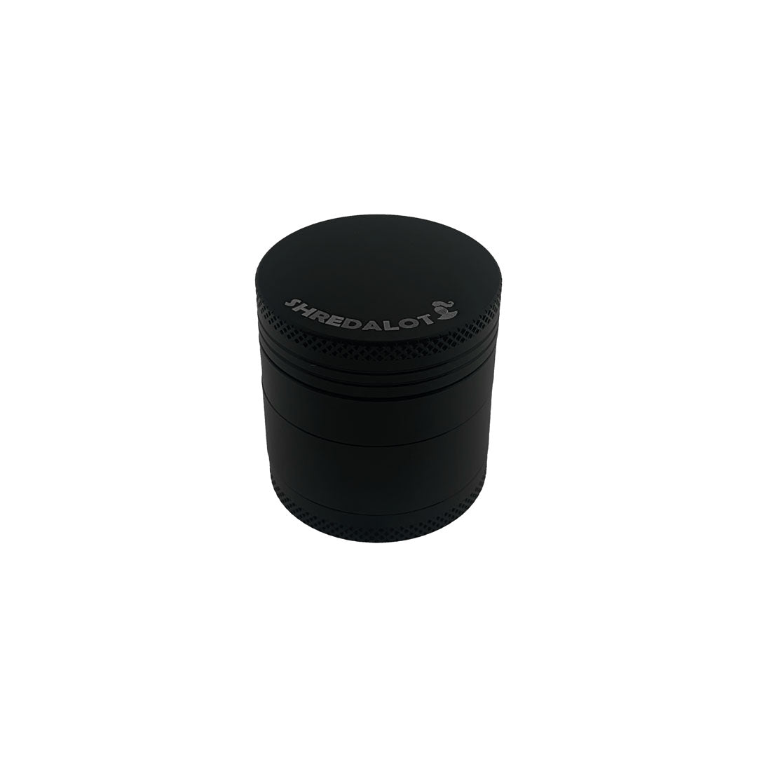 Sir Shredalot 4-Part Grinder 40mm in Black - Front View with Engraved Logo
