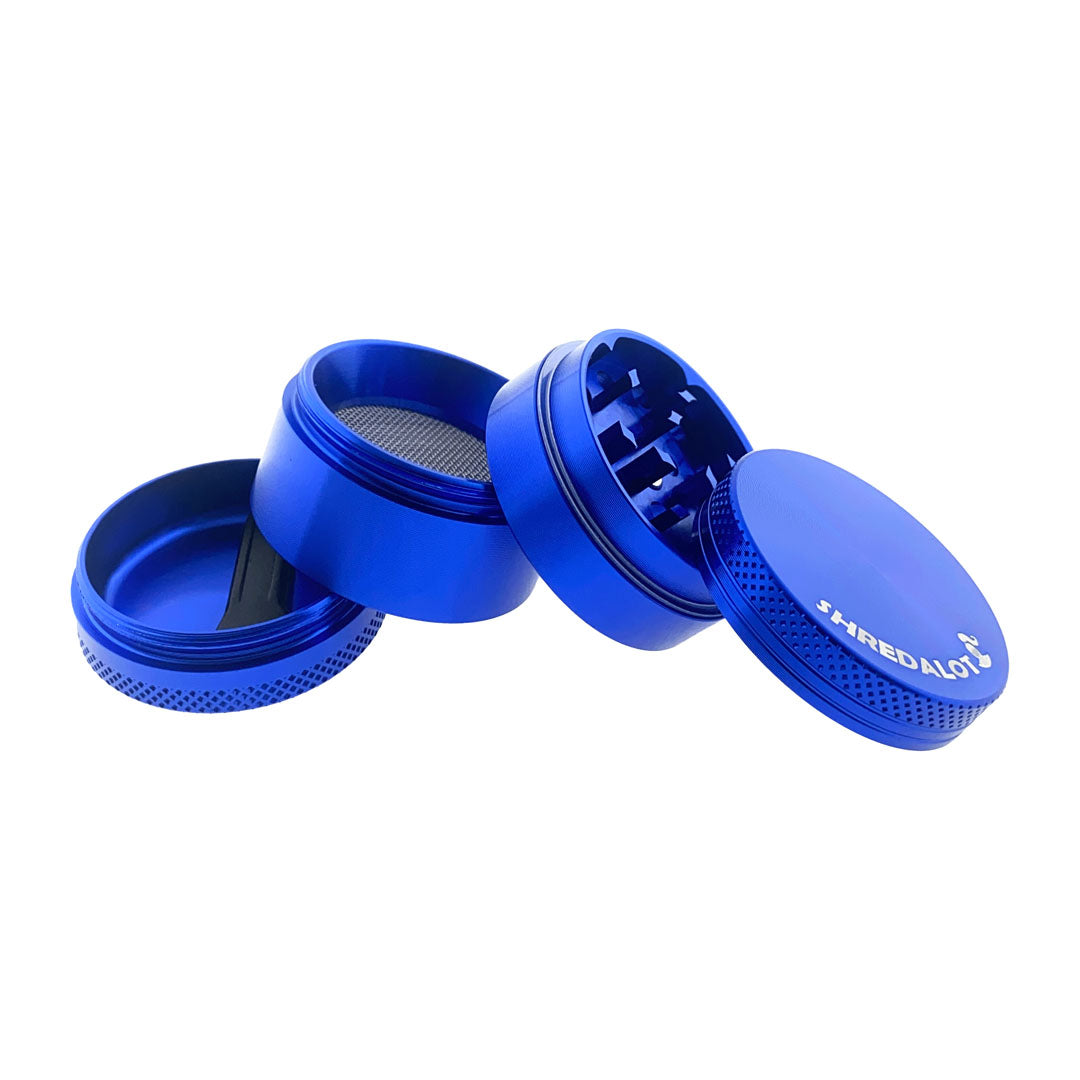 Sir Shredalot 4-part Grinder in Blue, 40mm, Open View Showing All Parts
