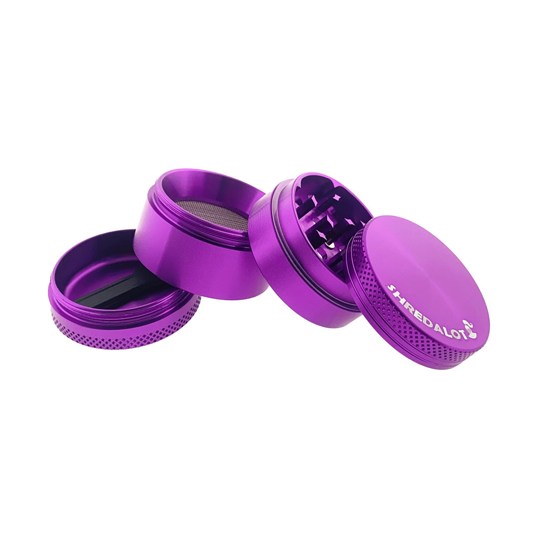 Sir Shredalot 4-Part Grinder in Purple, 40mm, Dismantled View Showing All Parts