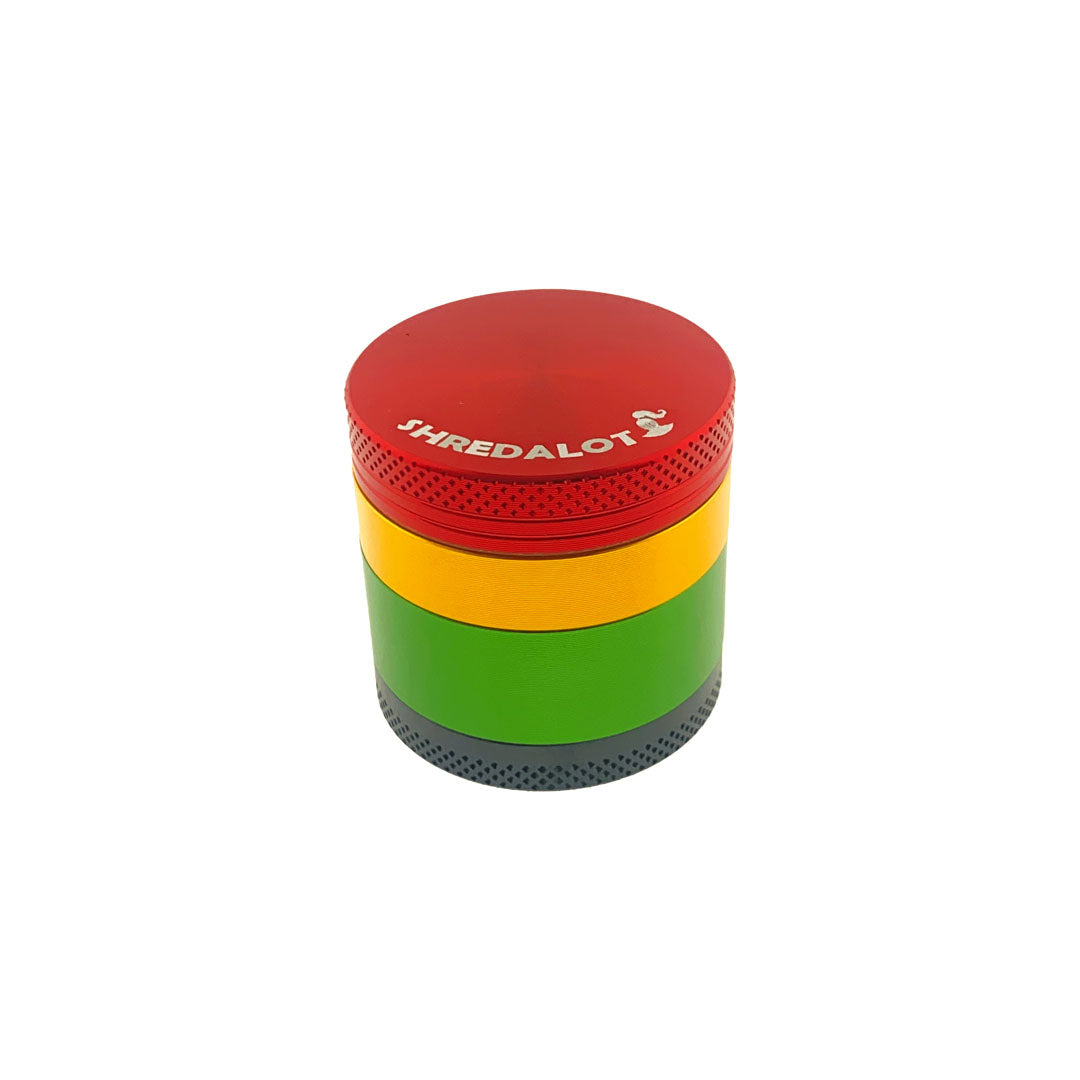 Sir Shredalot 4-Part Grinder 40mm in Rasta Colors - Front View on White Background