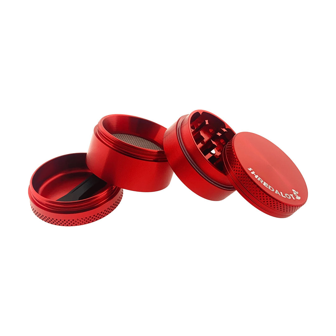 Sir Shredalot 4-part Grinder in 40mm size, red, disassembled view showing all components