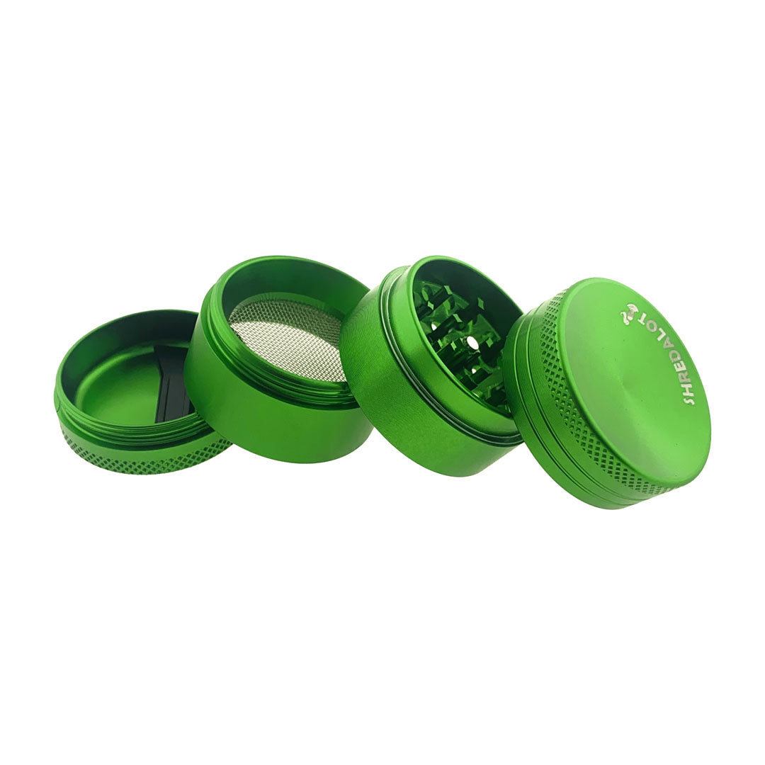 Sir Shredalot 4-Part Grinder 40mm with Carved Lid in Green, Disassembled View