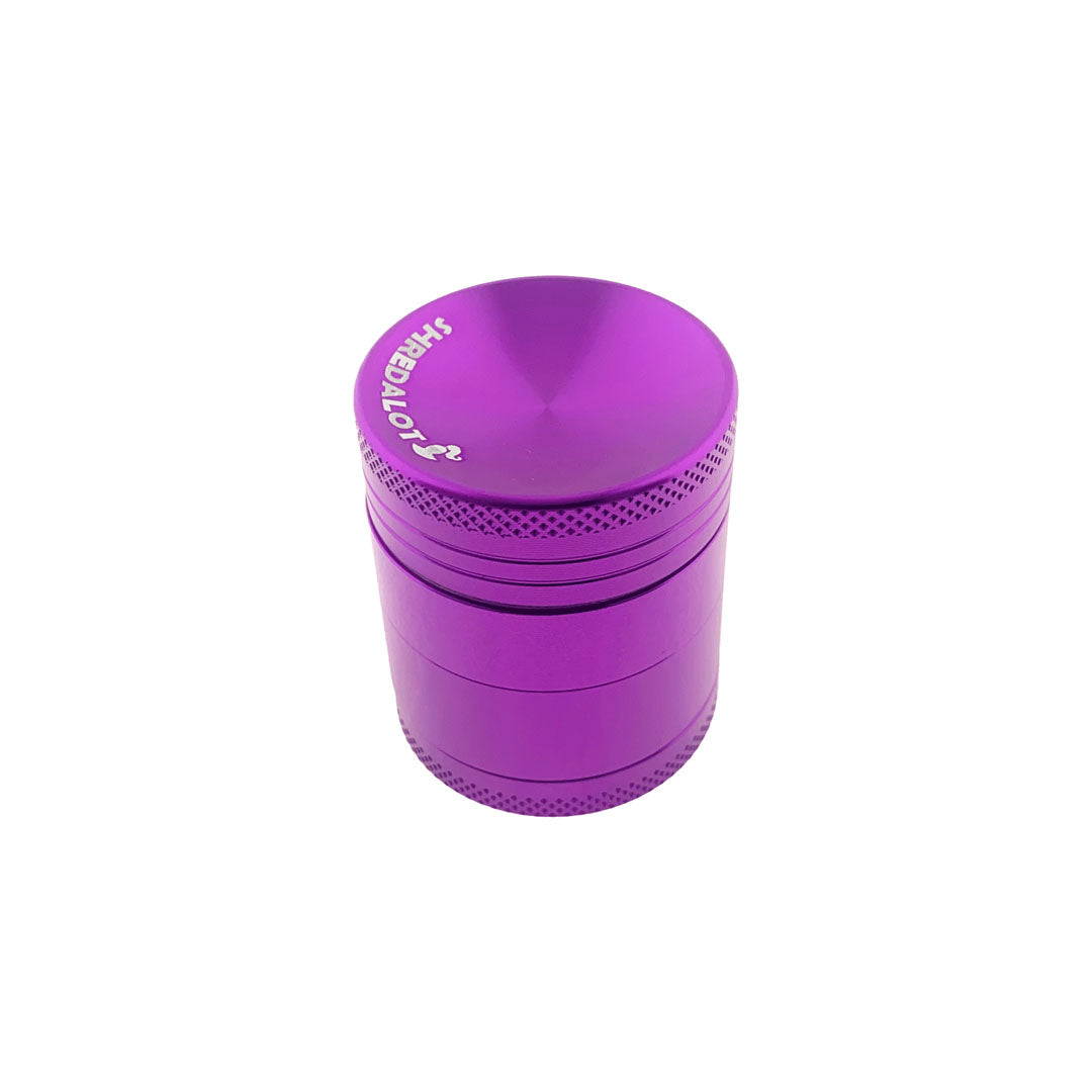 Sir Shredalot 4-part Grinder with Carved Lid in Purple, 40mm, Isolated on White Background
