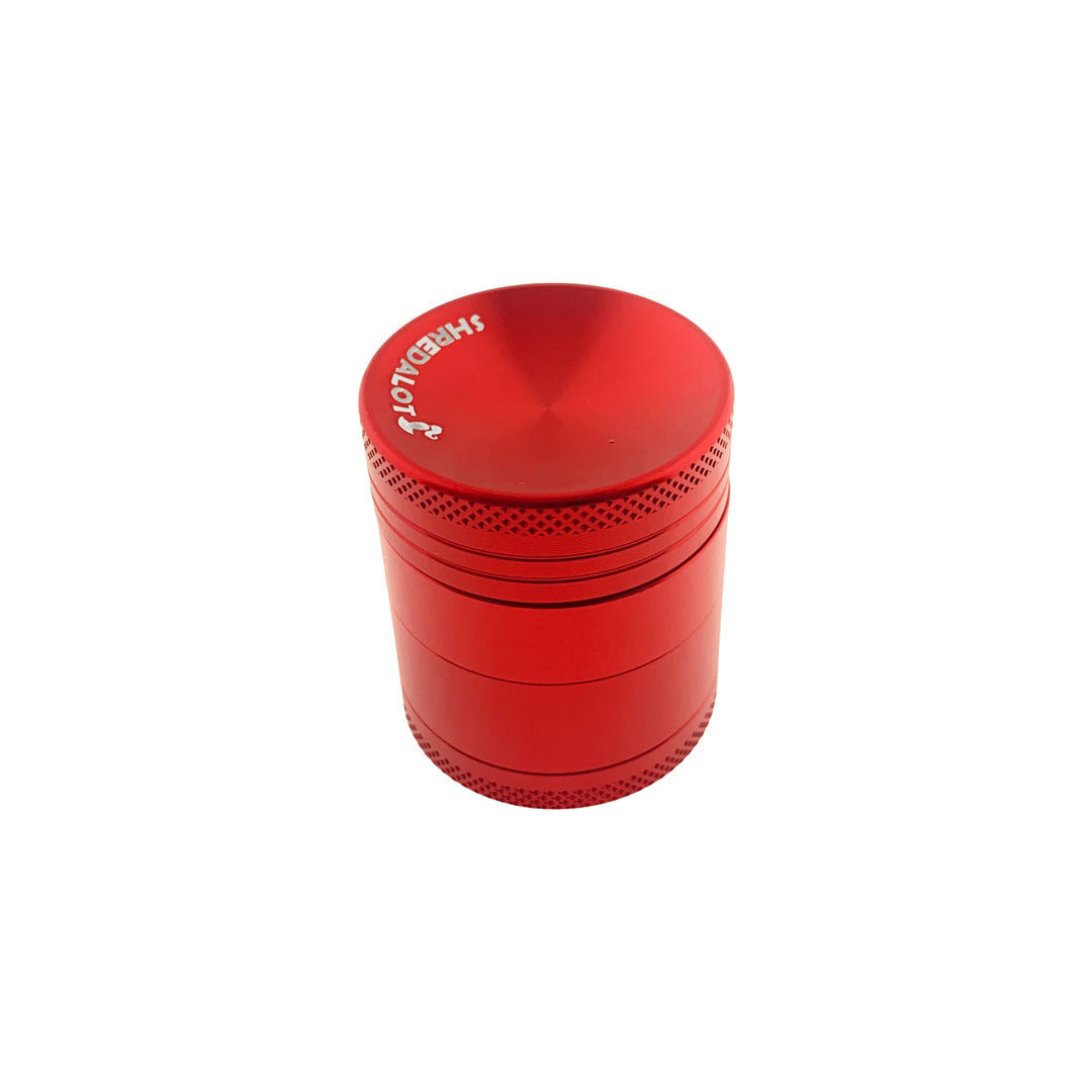 Sir Shredalot 4-Part Grinder 40mm with Carved Lid in Red - Angled View