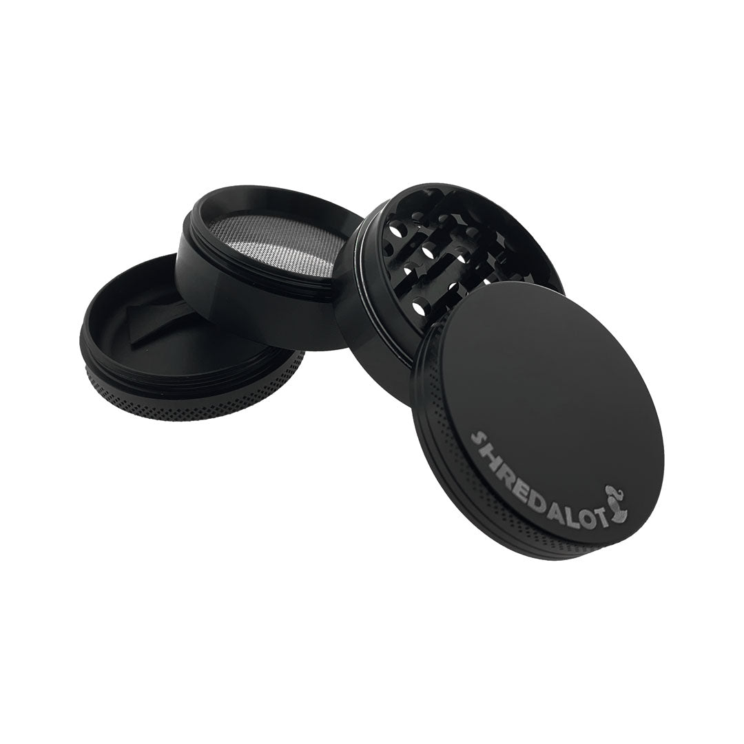 Sir Shredalot 4-Part Grinder 50mm in Black with Fine Mesh Screen - Isolated View