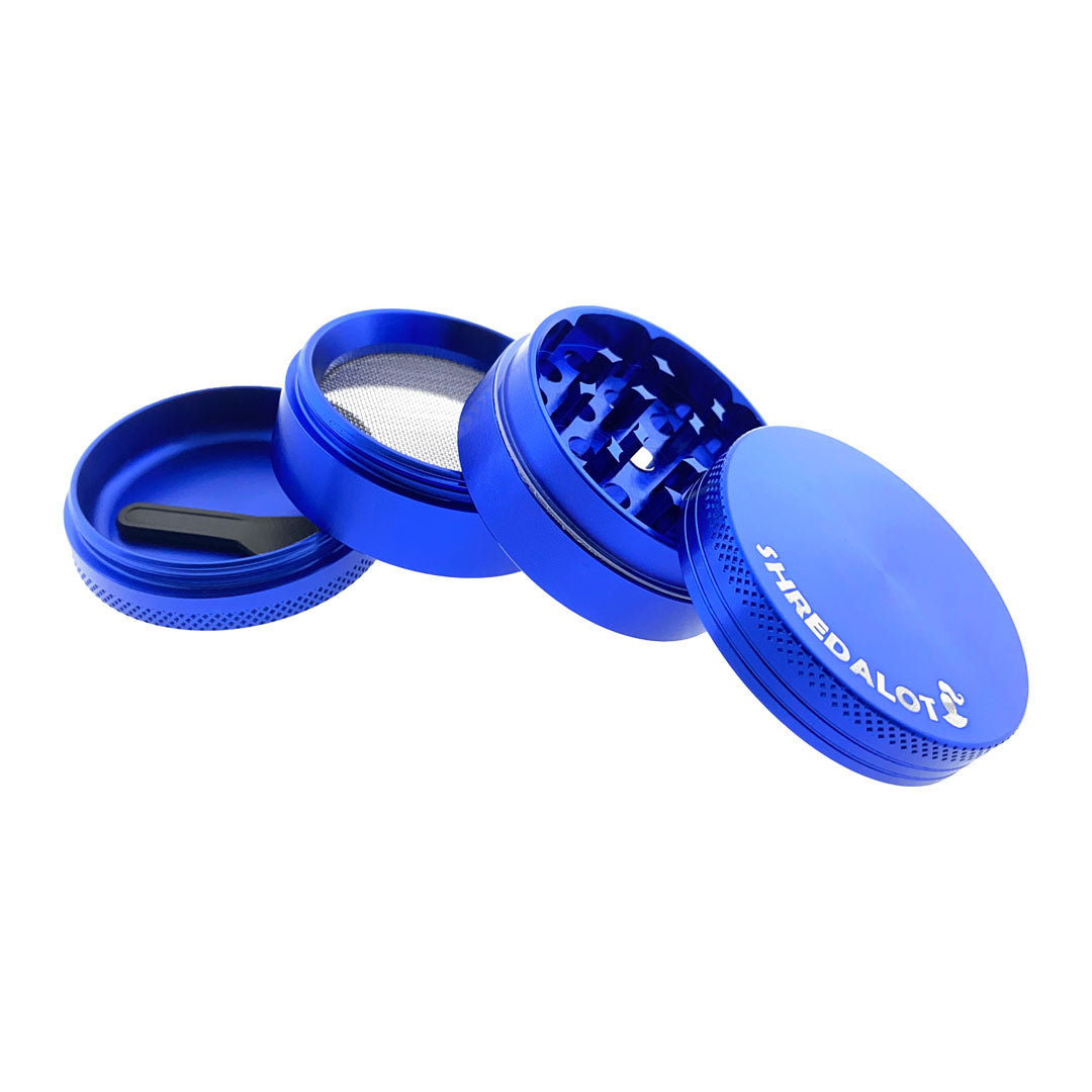 Sir Shredalot 4-Part Grinder 50mm in Blue - Top View with Open Compartments