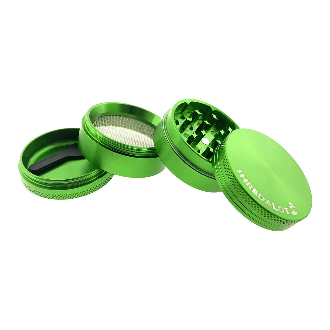 Sir Shredalot 4-part Grinder in vibrant green, 50mm, with textured grip and kief catcher