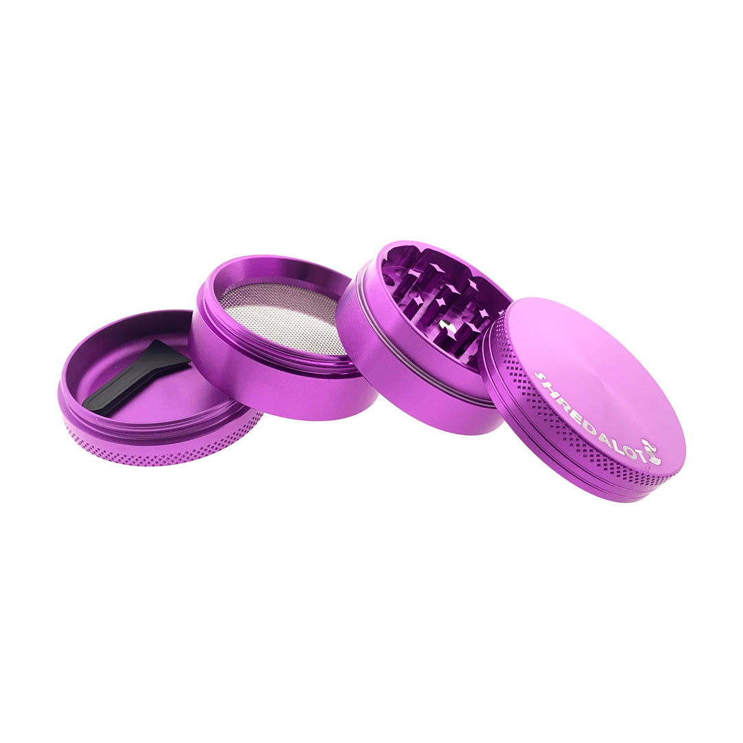 Sir Shredalot 4-Part Grinder 50mm in Purple - Disassembled View Showing All Parts