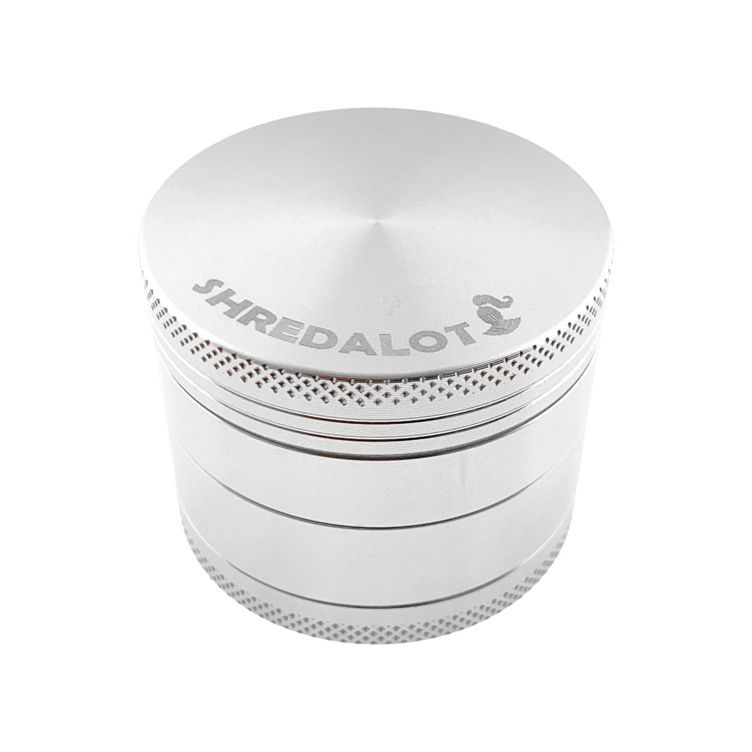 Sir Shredalot 4-part Grinder 50mm, Silver, Top View on White Background