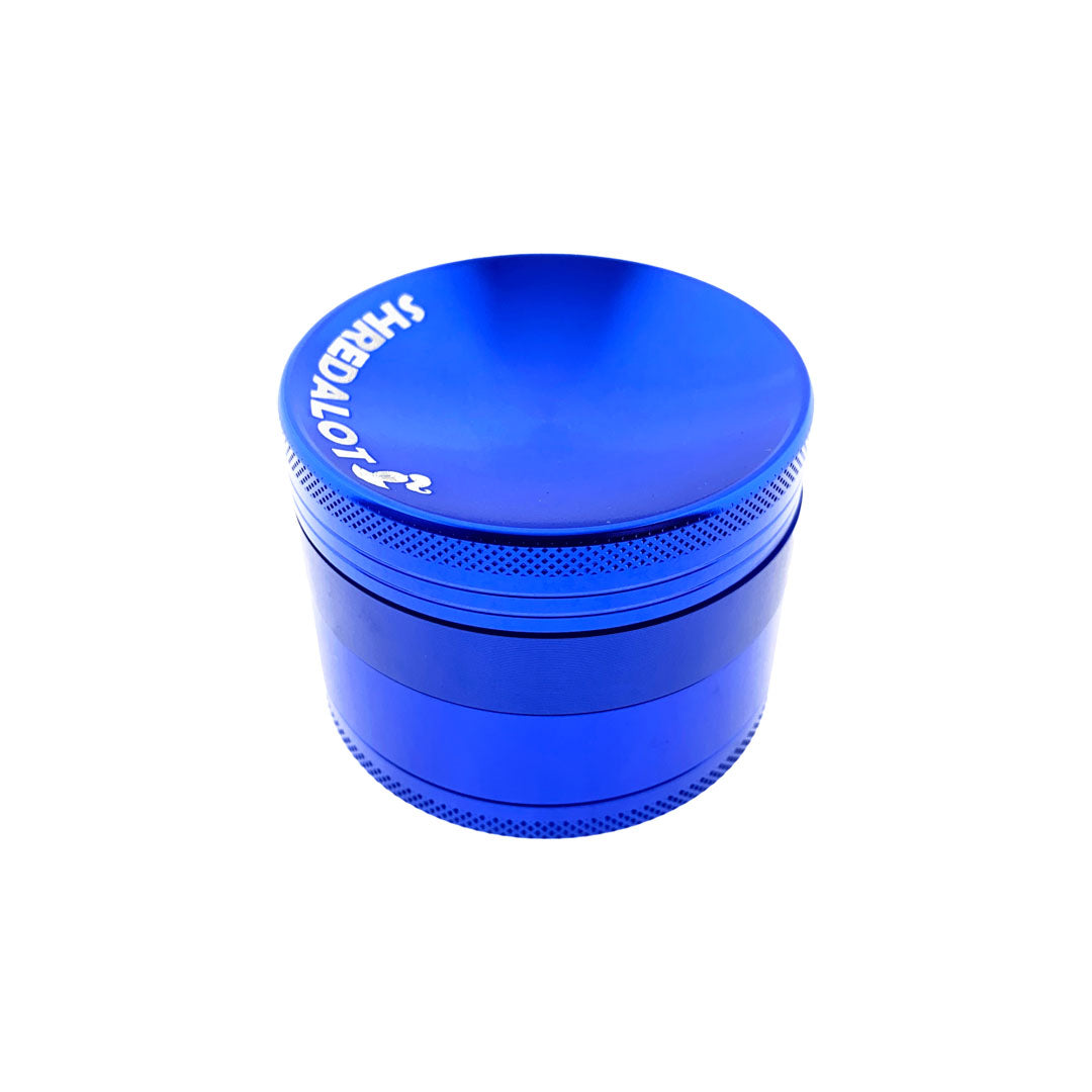 Sir Shredalot 4-Part Grinder 63mm with Carved Lid in Blue - Top Angle View