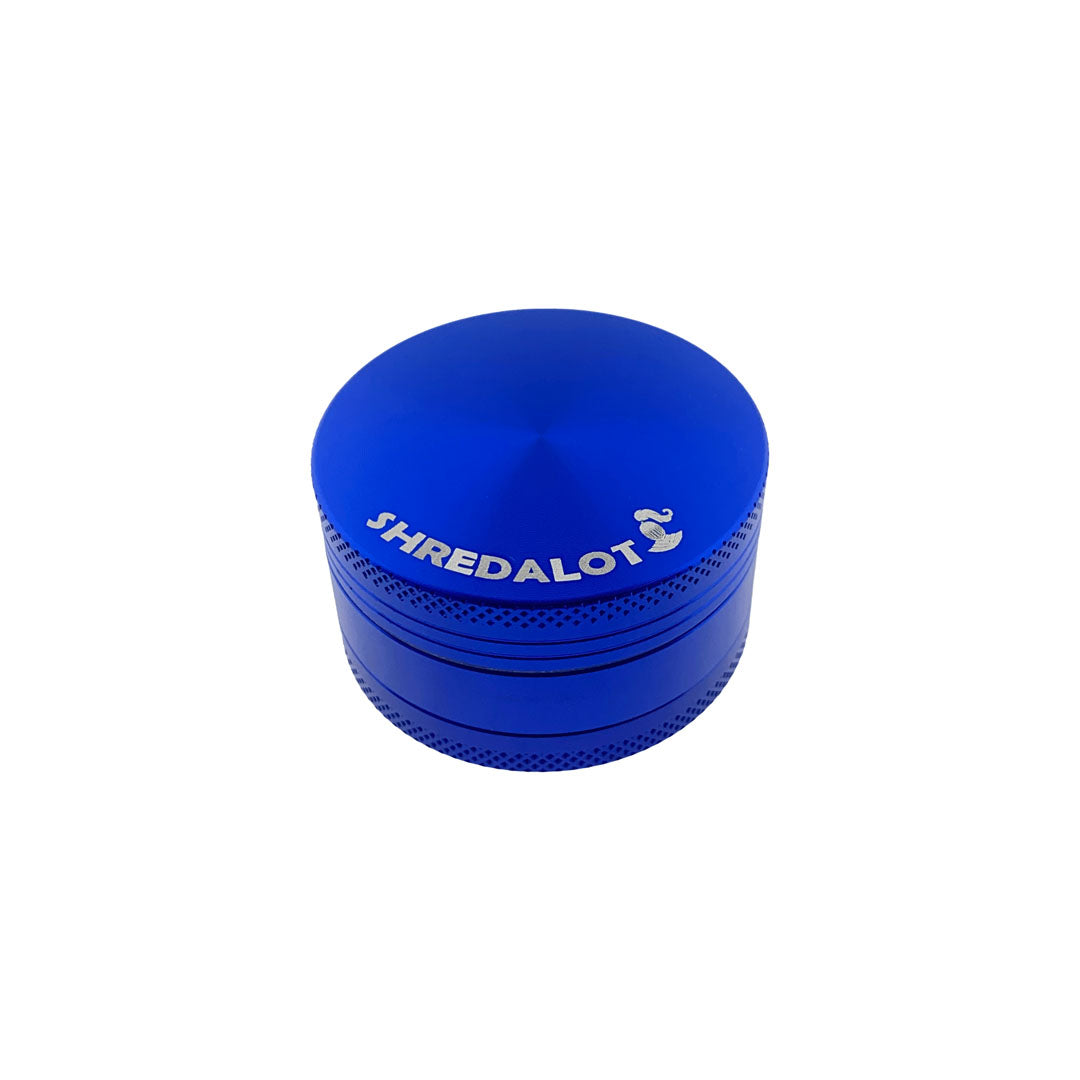 Sir Shredalot 3-Part 50mm Grinder in Blue - Top View with Fine Teeth for Easy Grinding