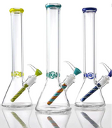 1Stop Glass 16" Beaker Bongs with Ice Pinch in Blue, Green, and Yellow, Front View