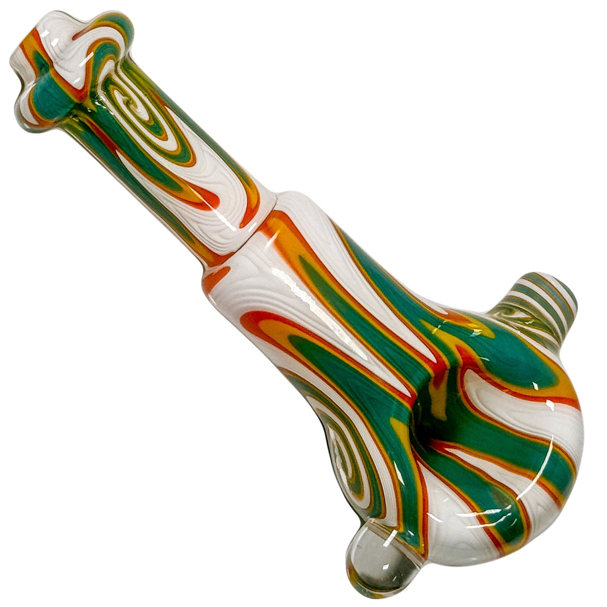 Crush Colorful Crayon Hand Pipe in Rasta colors, 4.5" carbureted borosilicate glass, top view