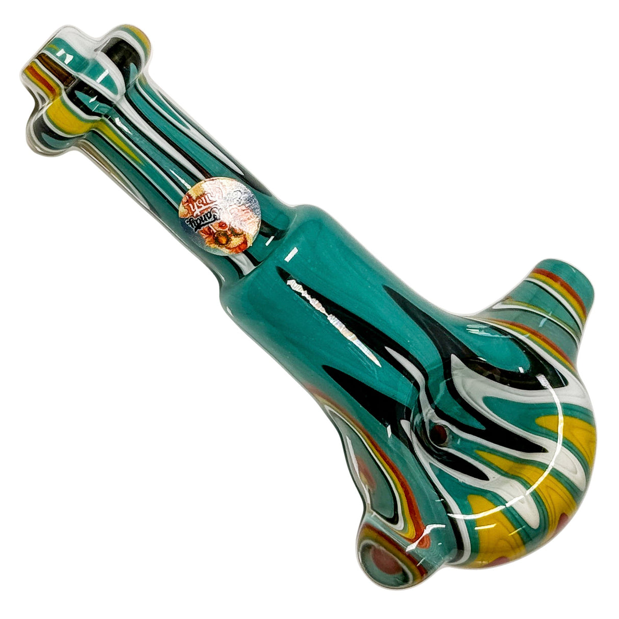 Crush Teal Crayon Hand Pipe 4.5" with Carb Hole, Borosilicate Glass - Top Angle View