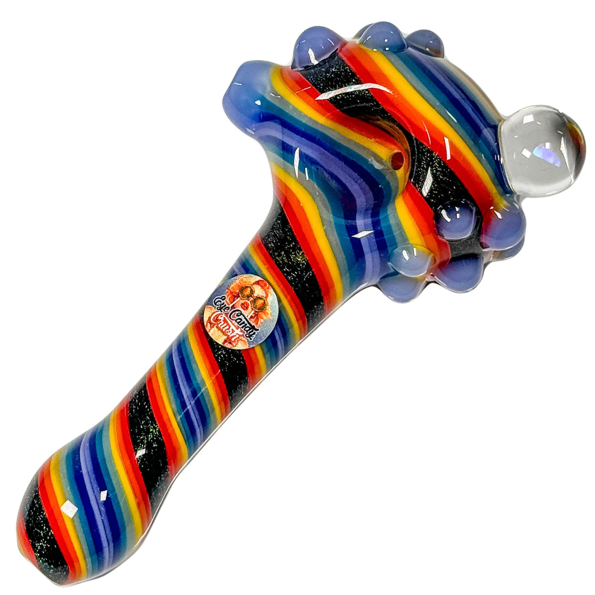 Crush Eye Candy Opal & Dichro Spiral Hand Pipe in Blue - 4.5" Artisan Crafted Top View