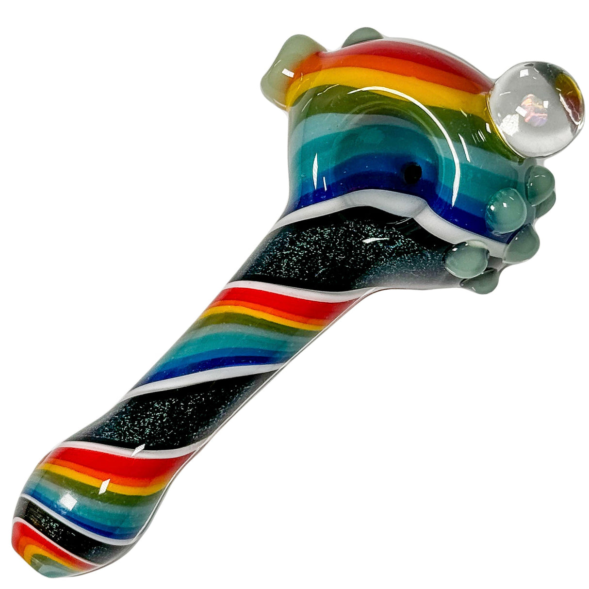 Crush Eye Candy Opal & Dichro Spiral Hand Pipe in Green with Artisan Design - Top View