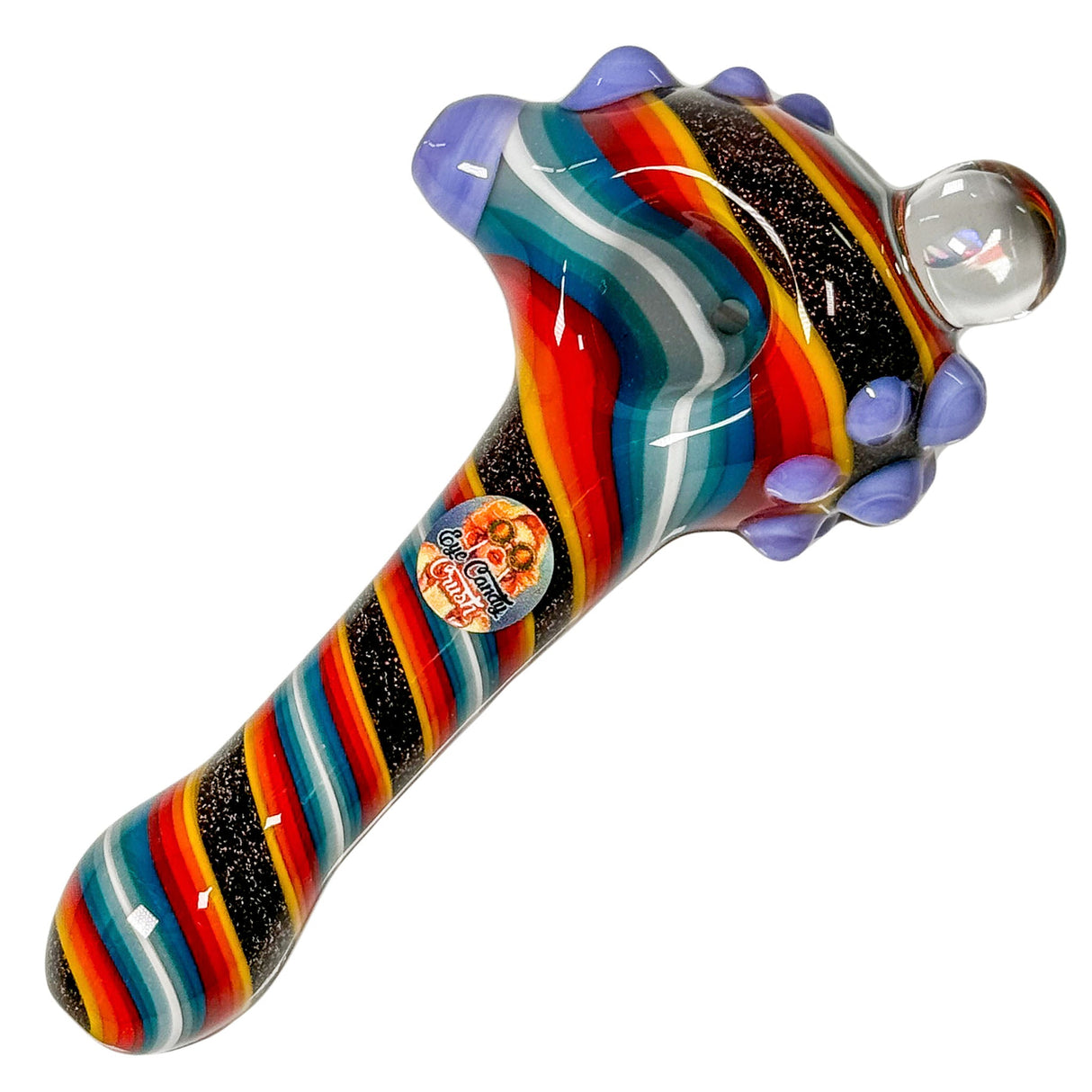 Crush Eye Candy Opal & Dichro Spiral Hand Pipe - 4.5" with vibrant purple accent