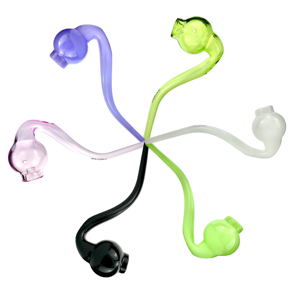 AFM Gandalf Glass Screen Hand Pipes in black, pink, purple, and green with bent neck design