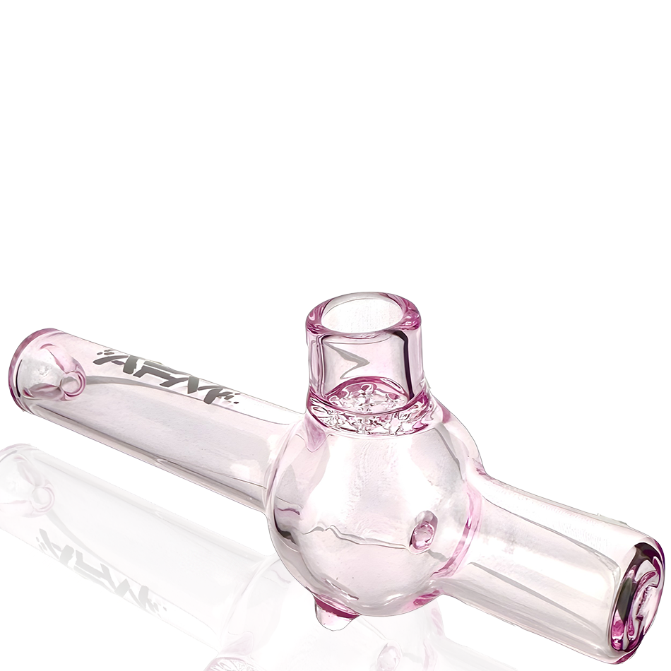 AFM 4.5" Poppy Glass Screen Hand Pipe in Pink Borosilicate, Front View on White Background