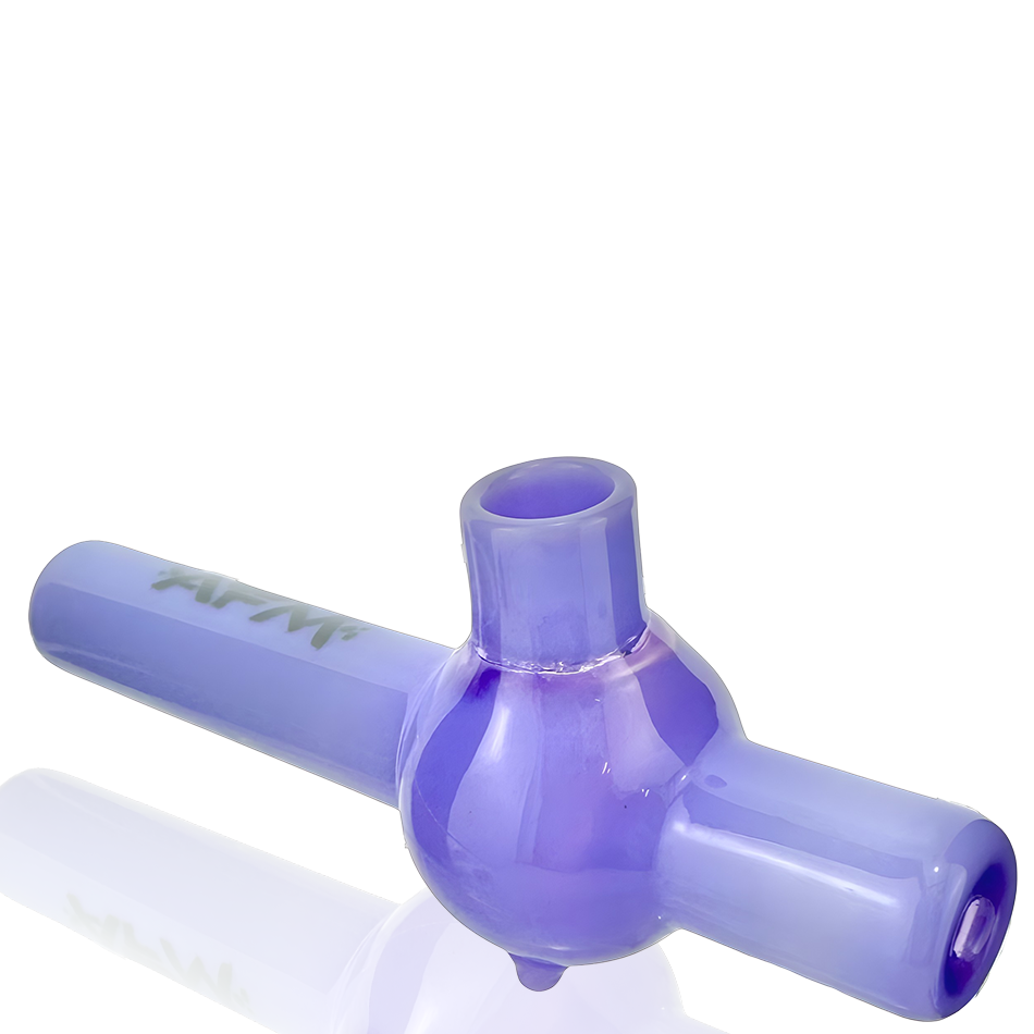 AFM 4.5" Poppy Glass Screen Hand Pipe in Purple, Borosilicate, Angled Side View