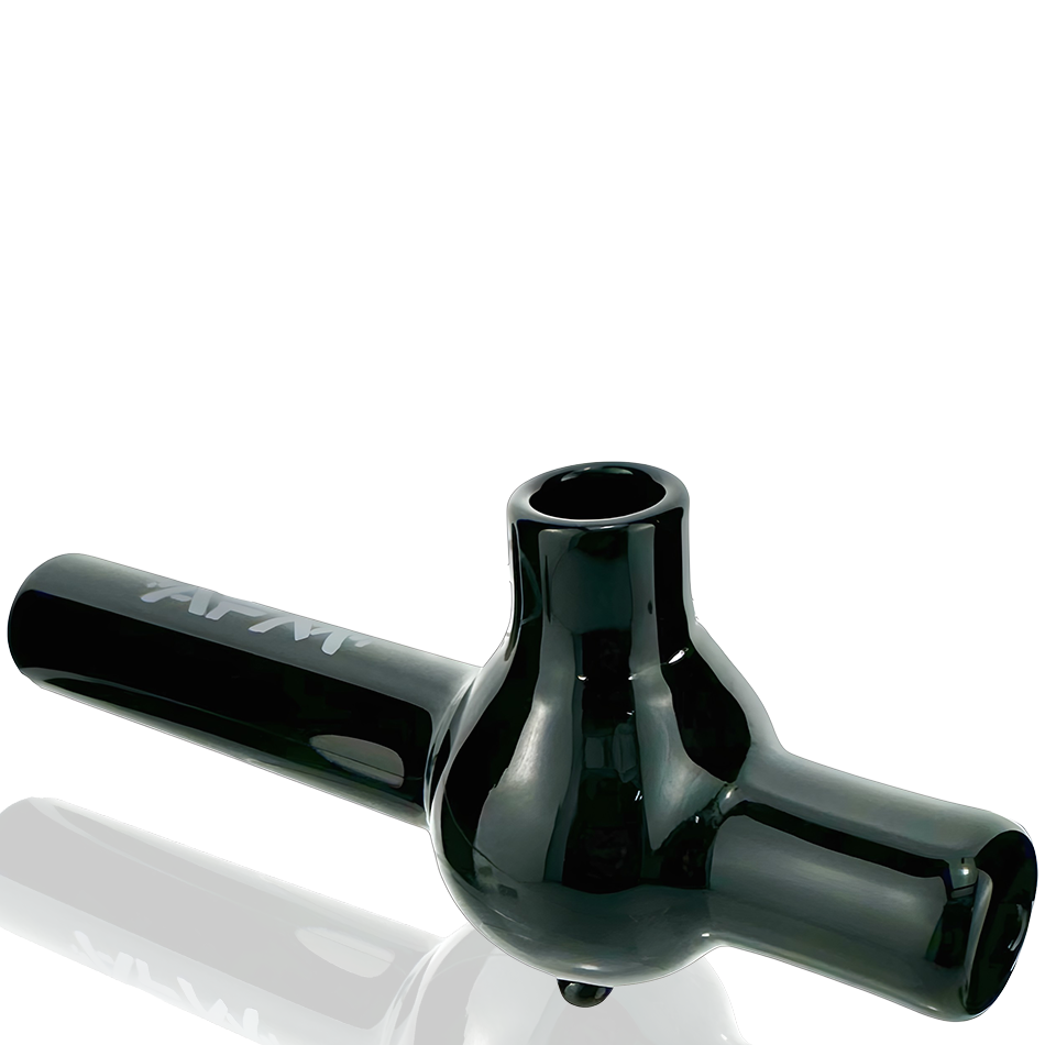 AFM 4.5" Poppy Glass Screen Hand Pipe in Black, Borosilicate, Side View on White Background