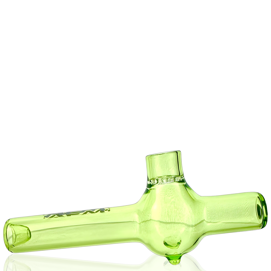 AFM 4.5" Poppy Glass Screen Hand Pipe in Green, Borosilicate, Side View on White Background