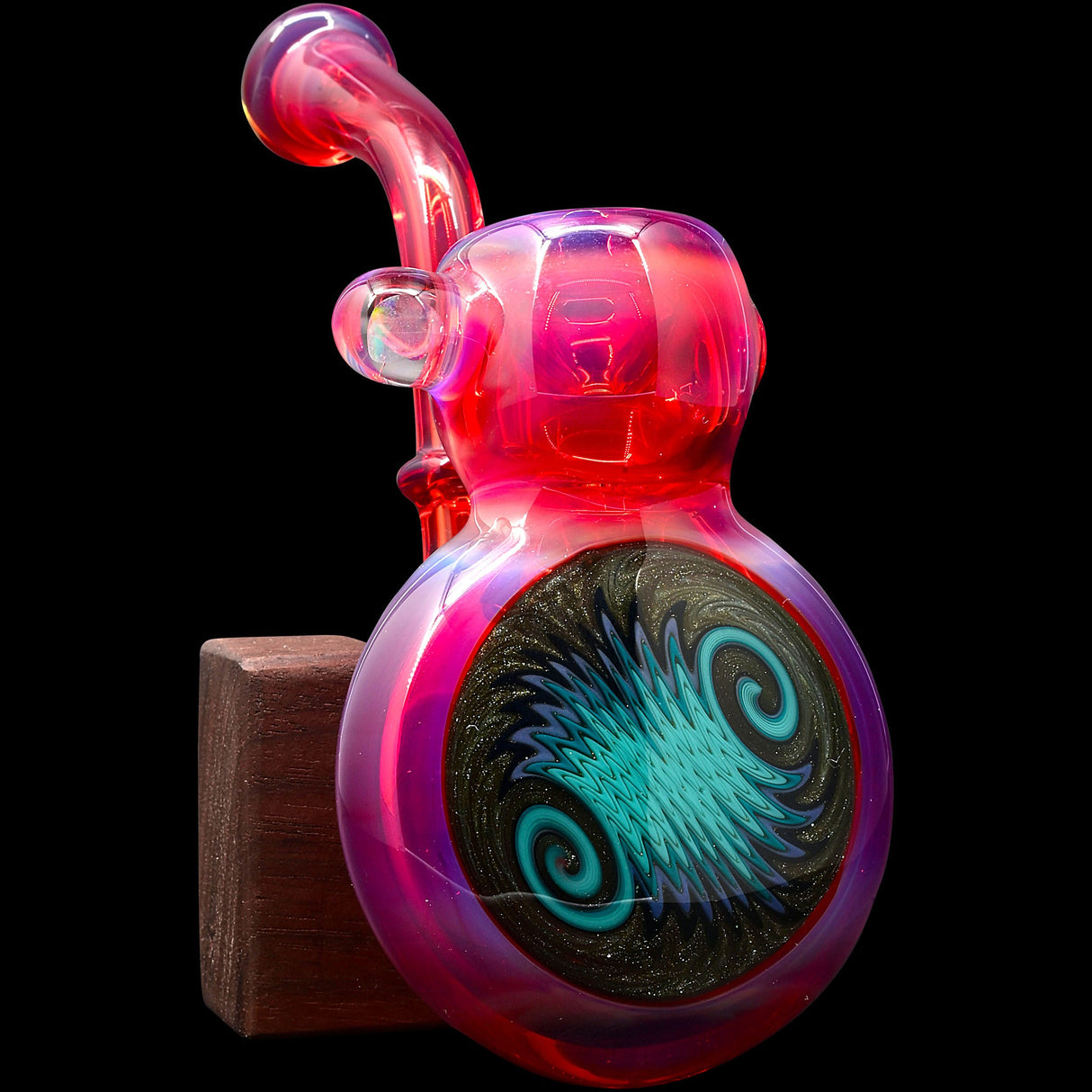 Fumed Ruby Sherlock Glass Bubbler Pipe by Chris Lezak