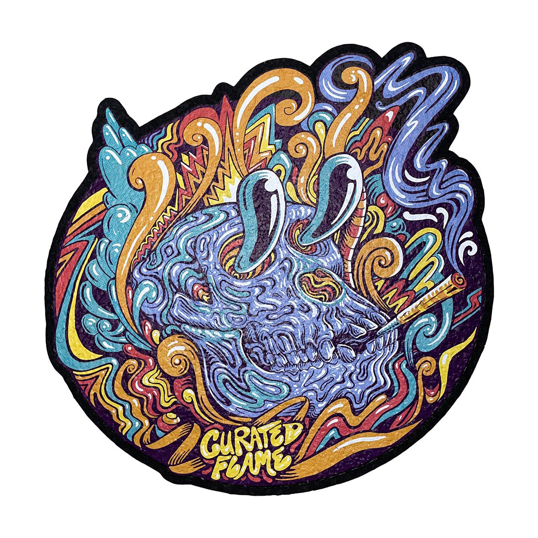 East Coasters 10" Dab Mat with Curated Flame Mr Melty Design, Vibrant Artwork, Top View