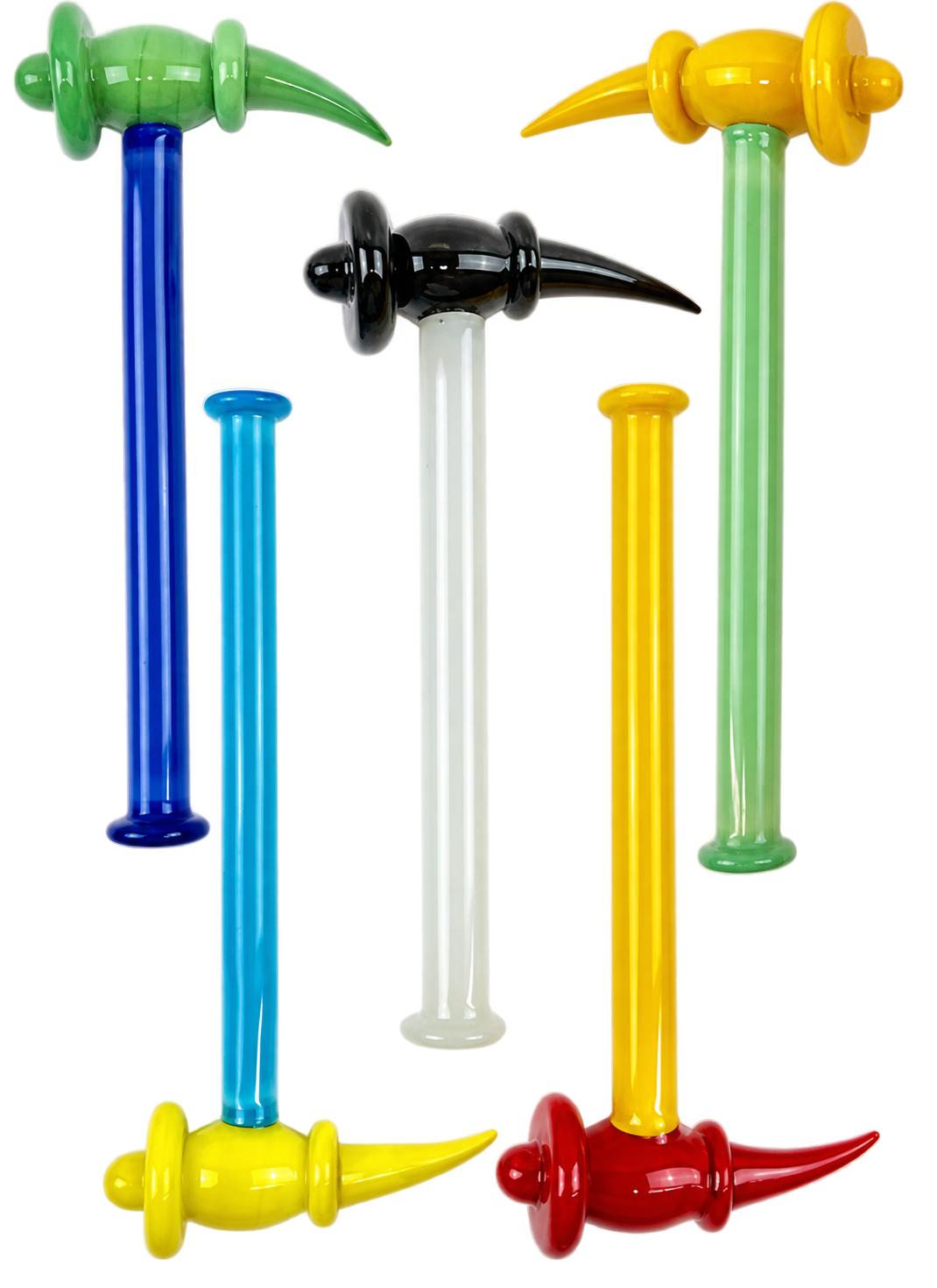 AFM Hammer Glass Dabber Tools in various colors displayed vertically and horizontally